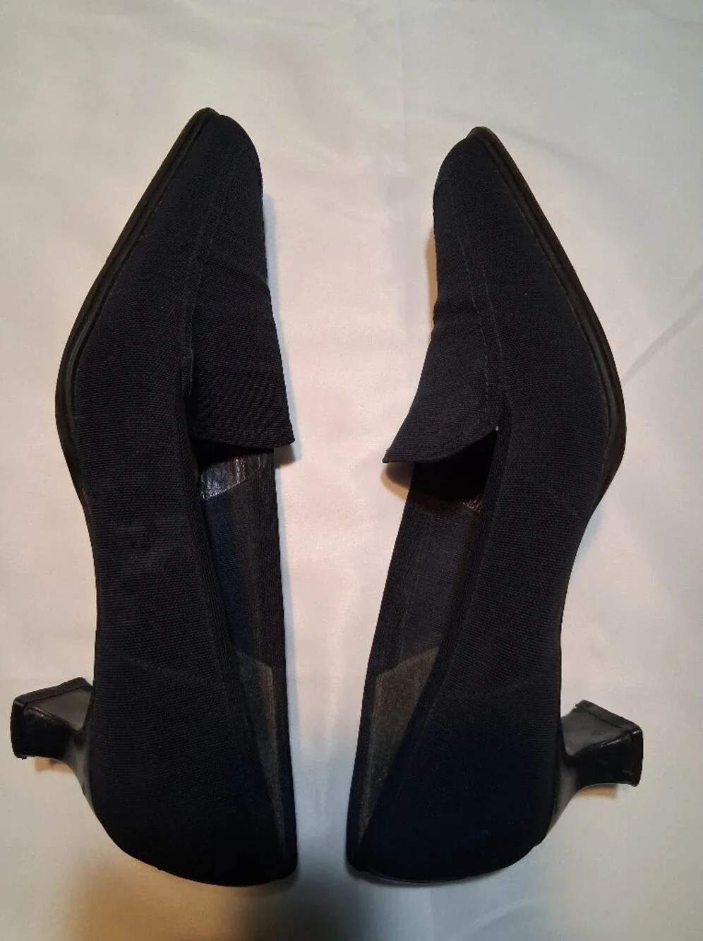 Stuart Weitzman , Black Fabric Kitten Heel Loafers Designer Comfort